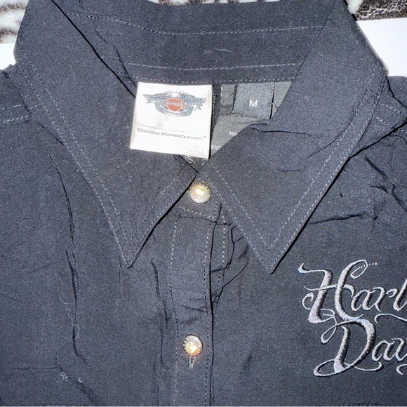 Harley Davidson Collar 3/4 Sleeve Graphic Blouse Size Medium - Picture 5 of 9